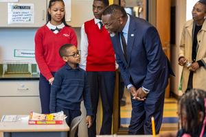 Mayor Brandon Johnson at Holy Family School