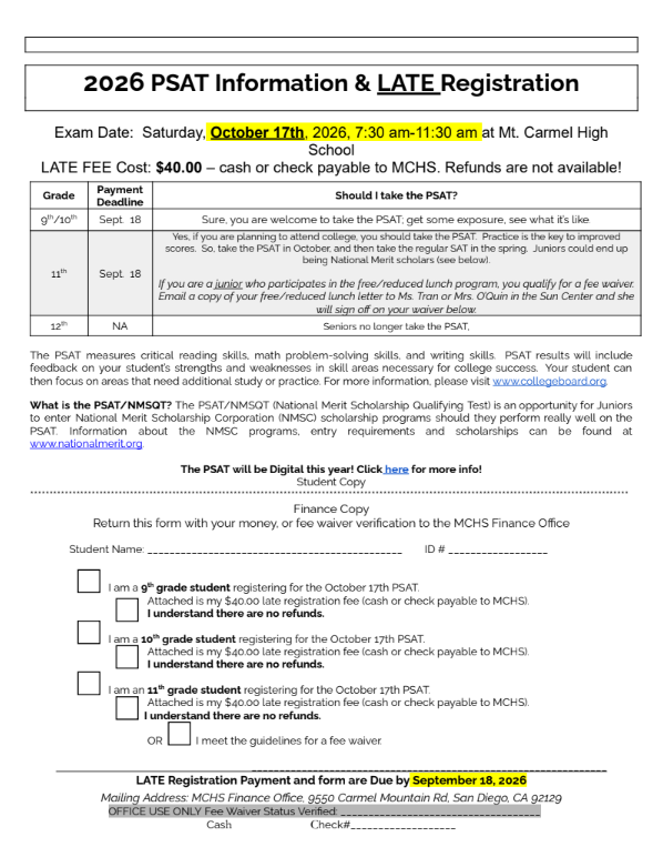 PSAT Late Registration Form