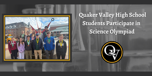 Image announces student participation in the regional Science Olympiad Tournament and depicts a large group of students smiling with medals around their necks.