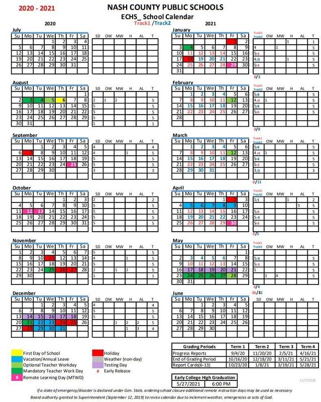 Updated Calendar Include Tracks For Spring Semester 2021