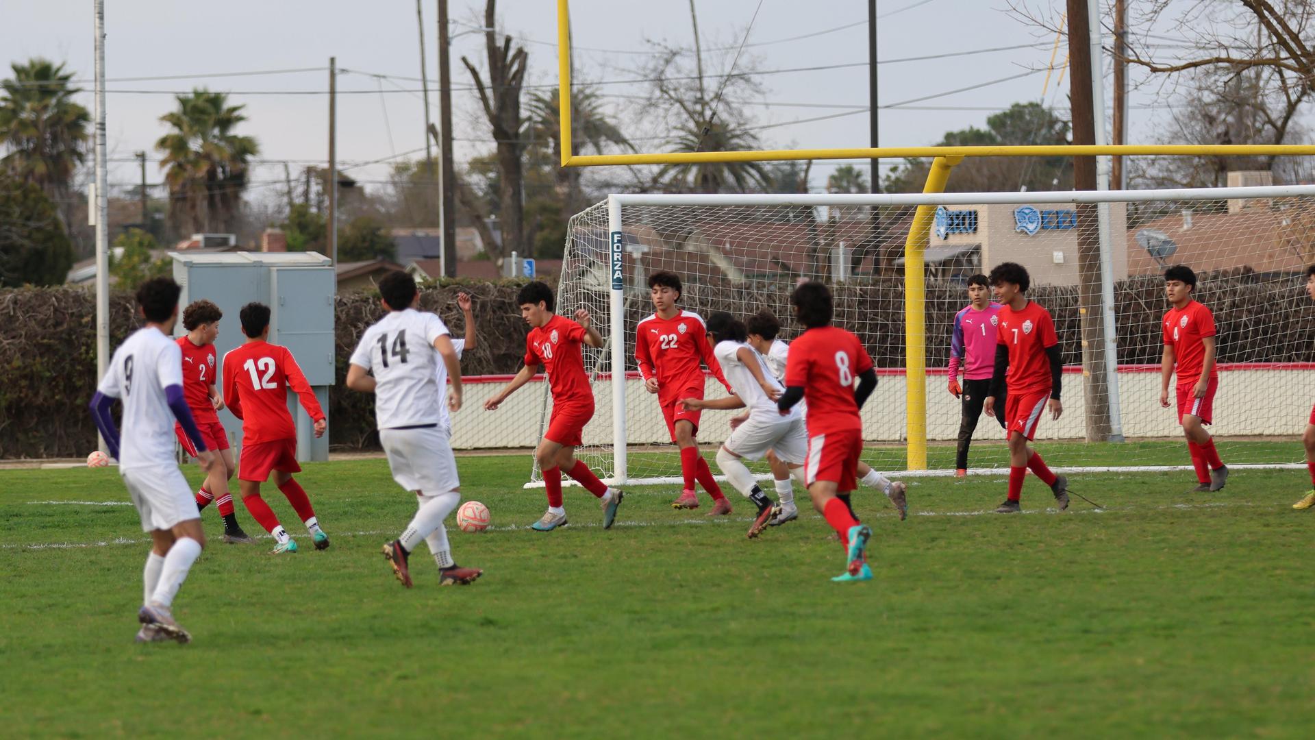 junior varsity boys playing soccer against washington union