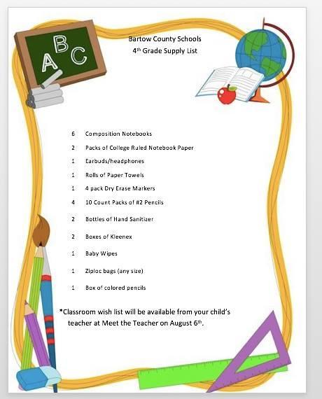4th Grade Supply List