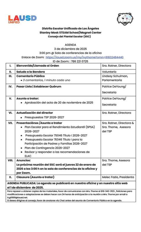 Dec SSC Spanish Agenda