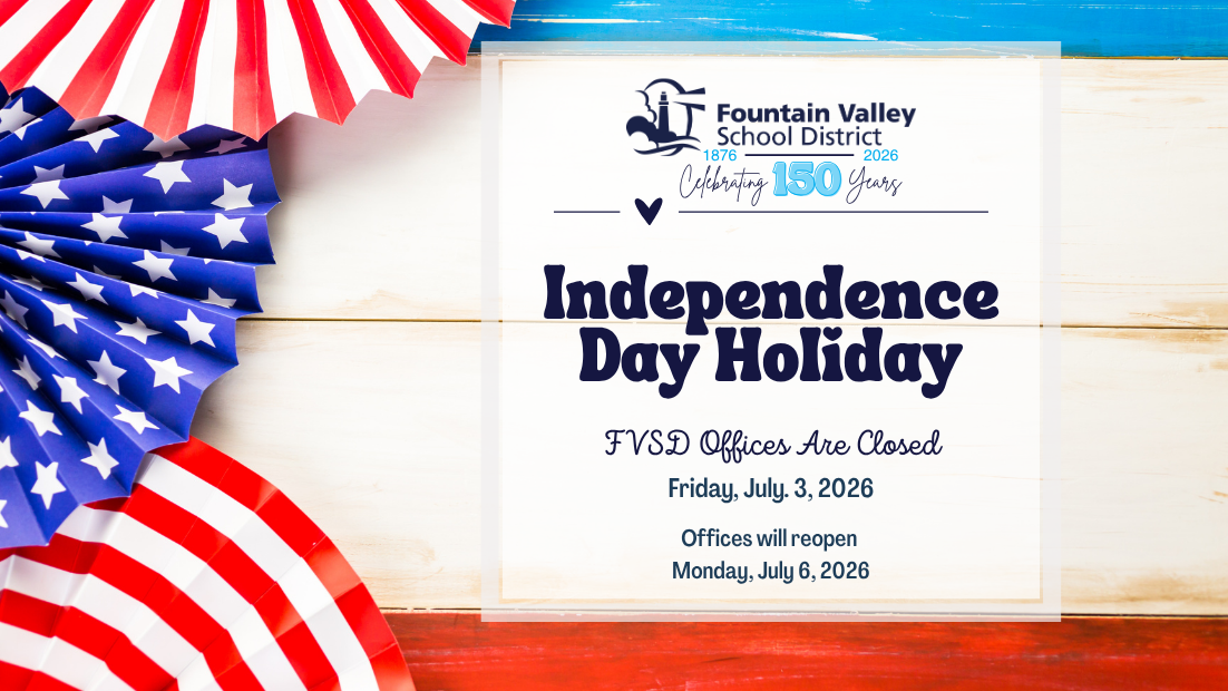 Red, white, and blue decorations with a holiday announcement for Independence Day.