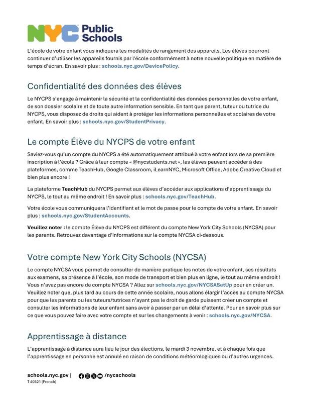 NYCPS October Technology Update for families. French 2