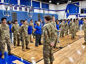 Cadets line up in formation before pass-in-review ceremony