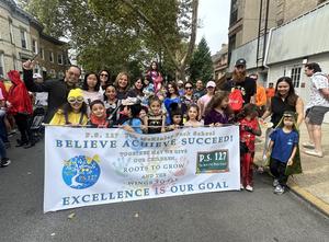 Students marching in a parade