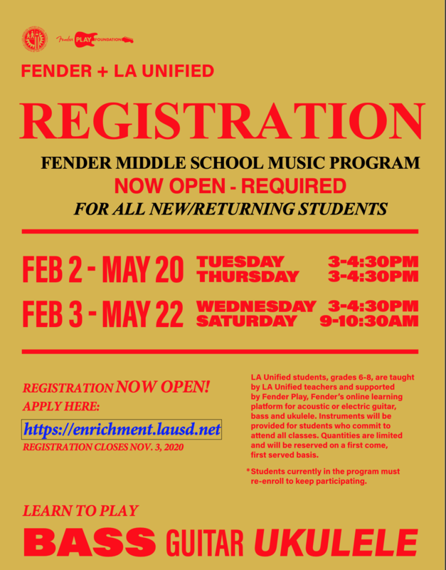 Registration for Music Enrollment Class Guitar, Bass and Ukulele by Fender Featured Photo