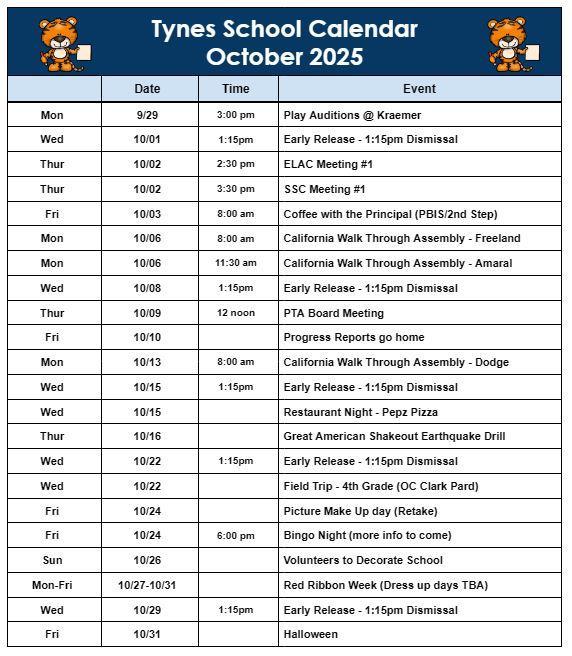Oct Calendar 