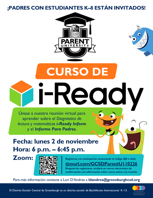 Parent University i-Ready Workshop Flyer Spanish