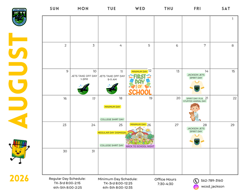 August 2026 Calendar of Activities