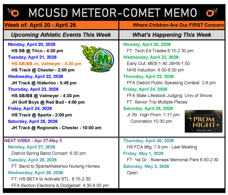 MCUSD Weekly Memo April 20 to April 26 Featured Photo