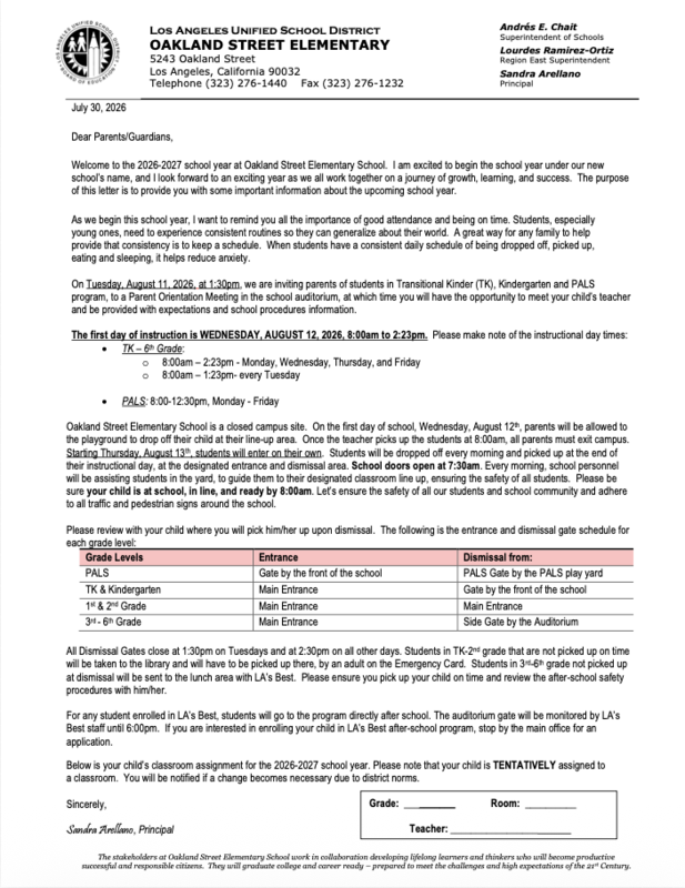 Welcome Letter (English)
