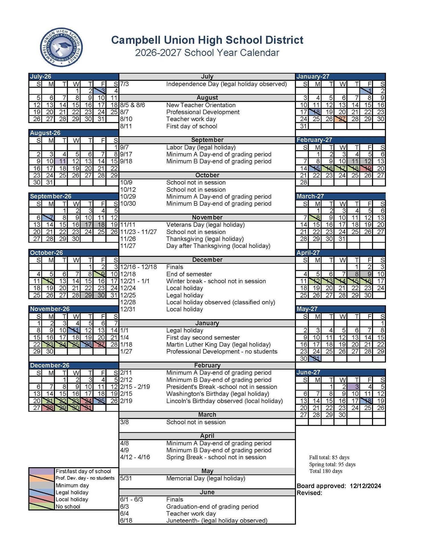 academic calendar