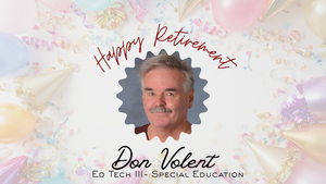 celebratory picture of Don volent with balloons and confetti surrounding his head