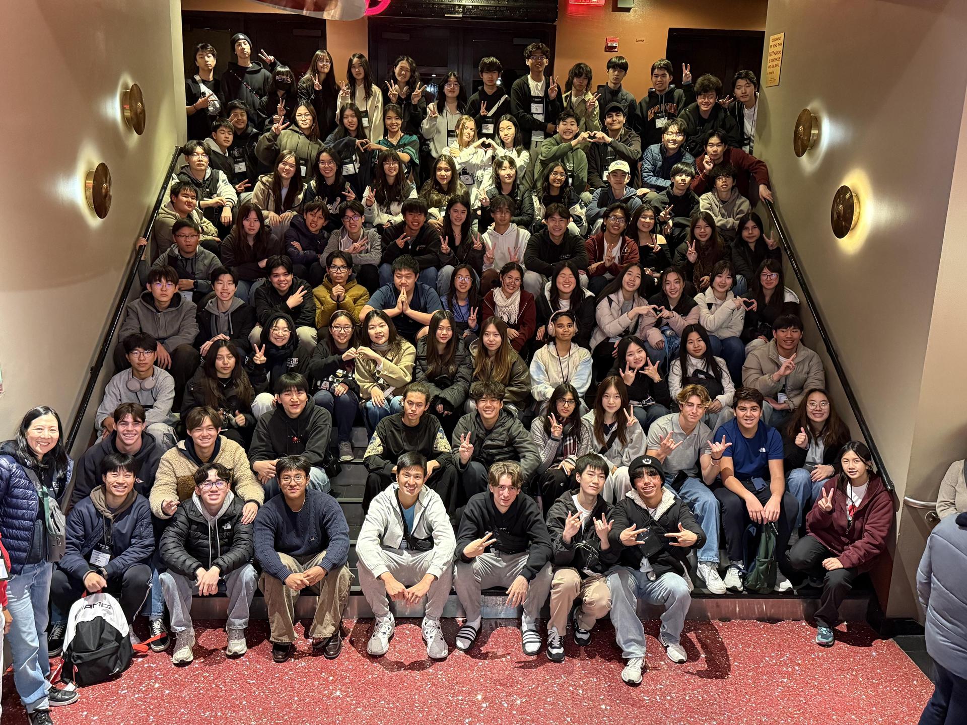 The Arcadia Orchestra students at Hard Rock Cafe on their first night in New York City