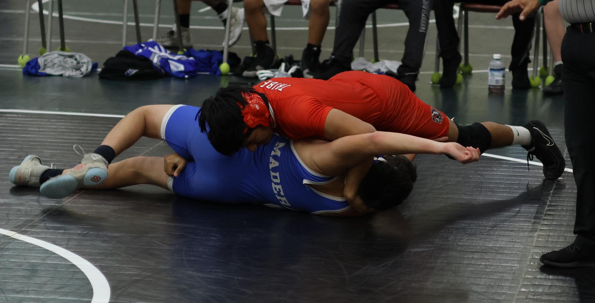 Boys wrestling in the Liberty Duals event 14