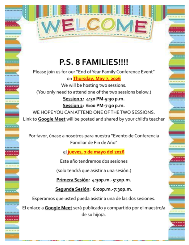 End of Year Family Conference Event -Thursday, May 7th