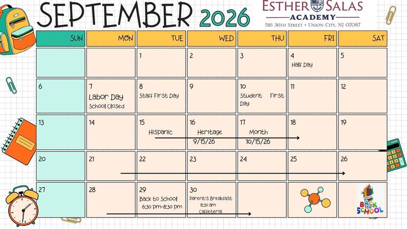 September 2026 Calendar-Esther Salas Academy