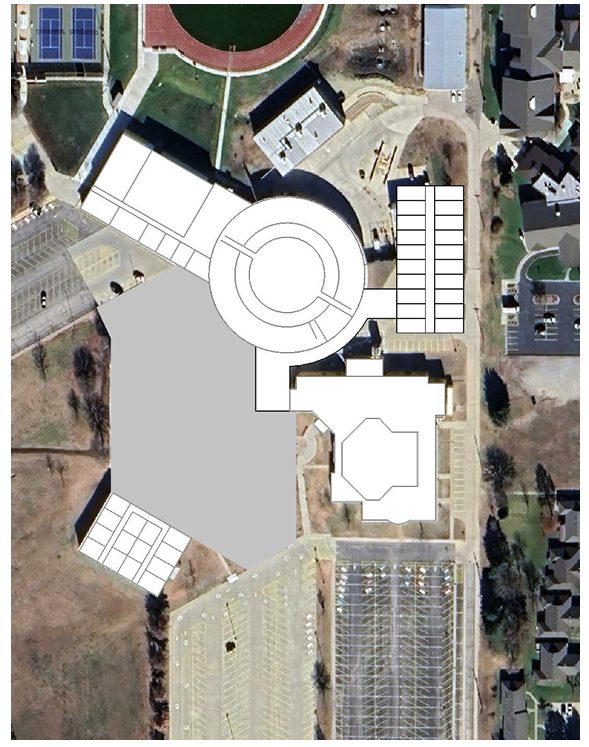 A high level site plan of a conversion of the high school site to a middle school