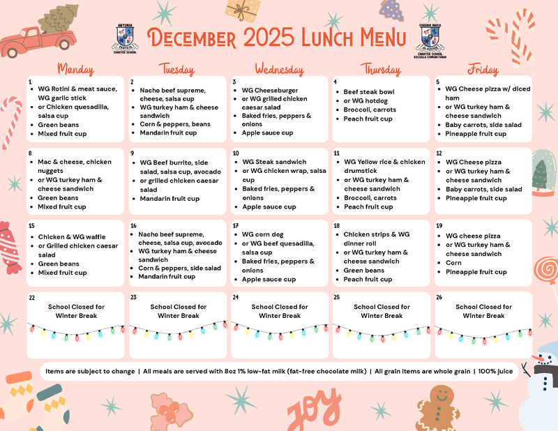 December Lunch Menu