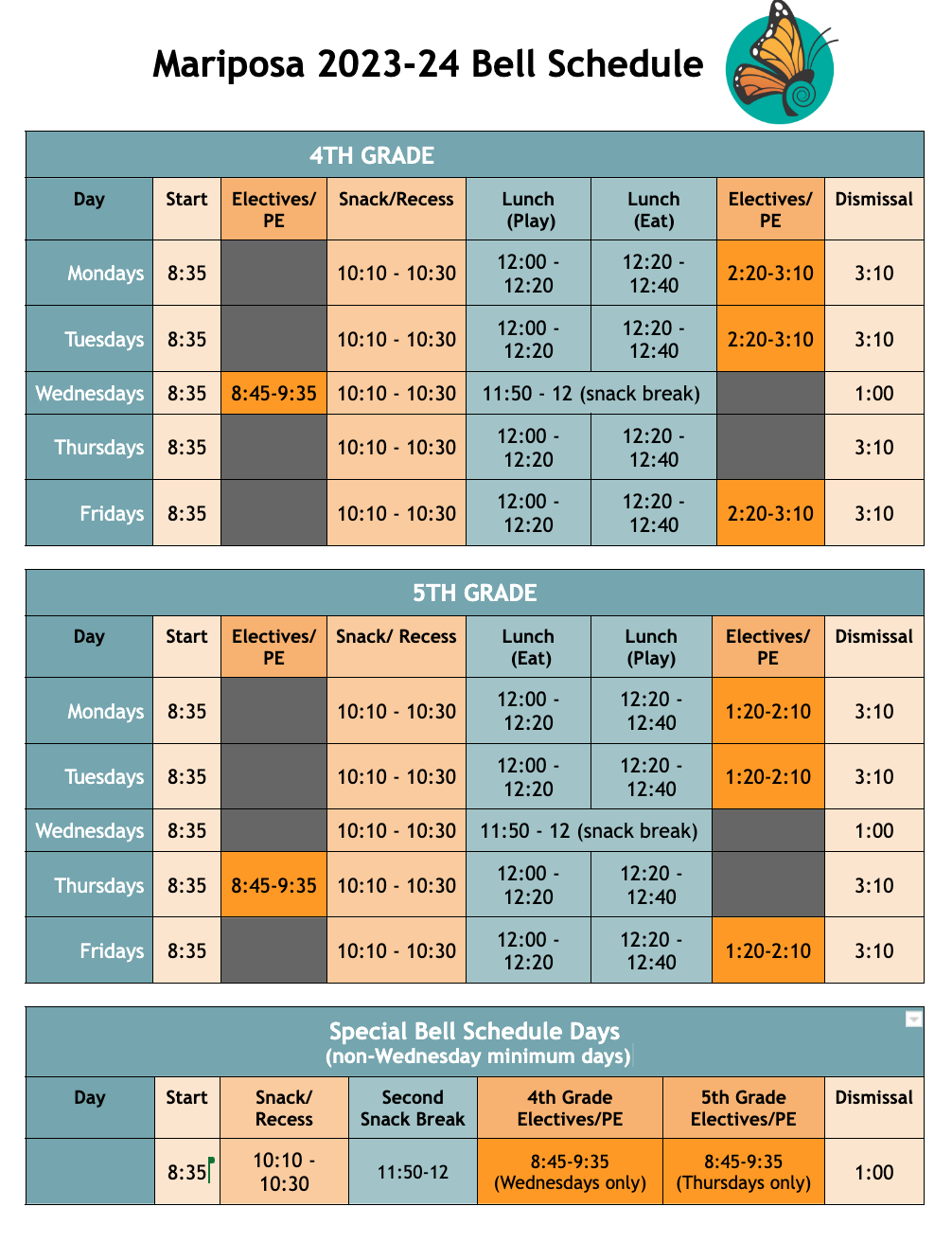 Bell Schedule – Calendar – Mariposa Upper Elementary Bell Schedule – Calendar – Mariposa Upper Elementary