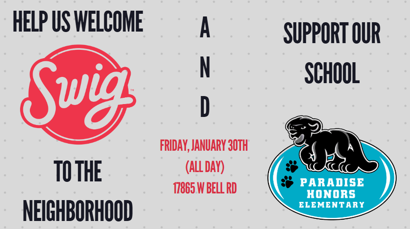 Help us welcome SWIG to the neighborhood and support our school at the same time!
