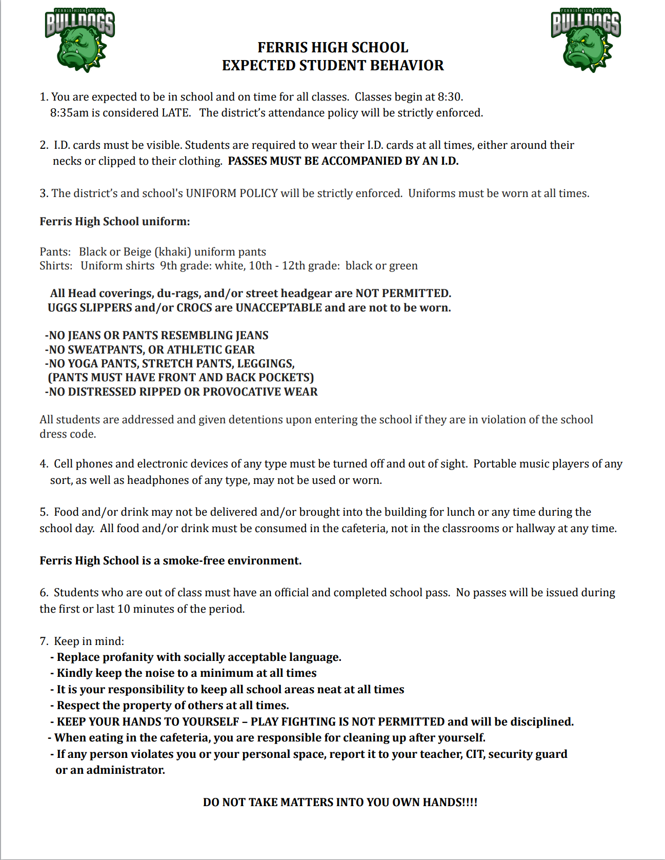 FHS Expected Student Behavior