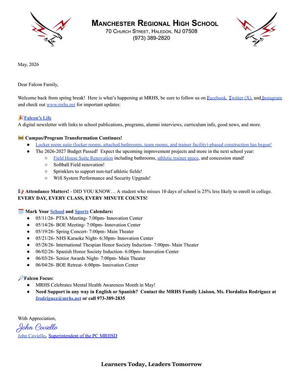 Superintendent's Message for May 2026