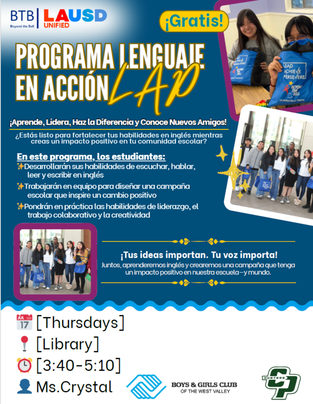 Language in Action Boys and Girls Club Flyer in Spanish