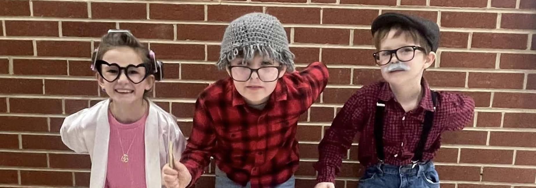 Students celebrating the 100th day of school dressed as if 100 years old!