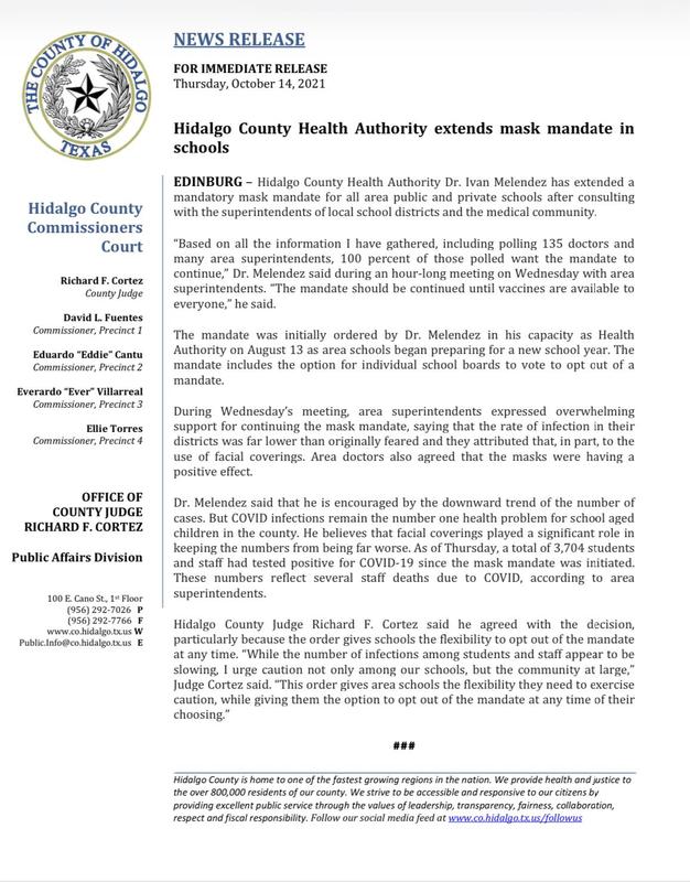 Hidalgo County Extends Mask Mandate Featured Photo