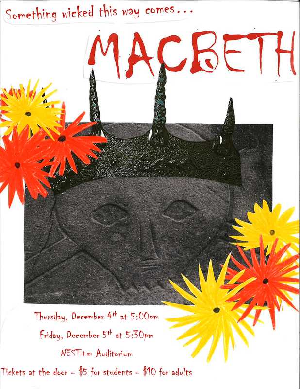 Artwork of a face with horns with orange and yellow flower-like symbols.