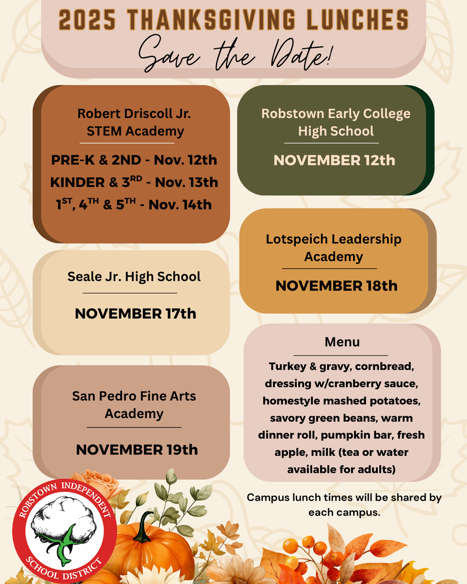 2025 Thanksgiving Lunches schedule with dates, locations, and menu details.