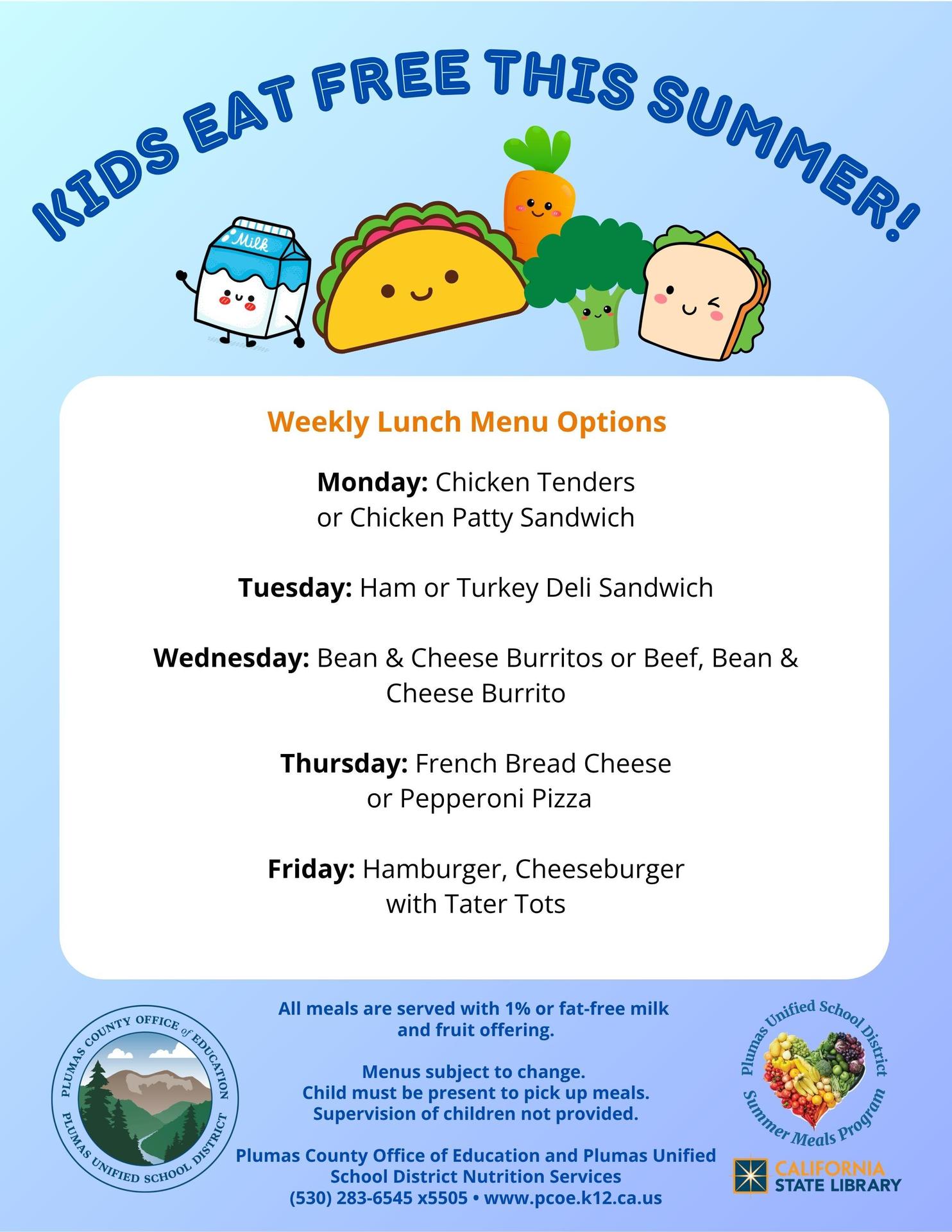 Summer meals lunch menu