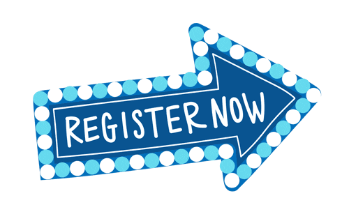 register now blue and white arrow