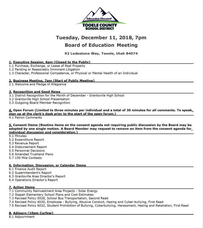 Board of Education Meeting December 11th Thumbnail Image