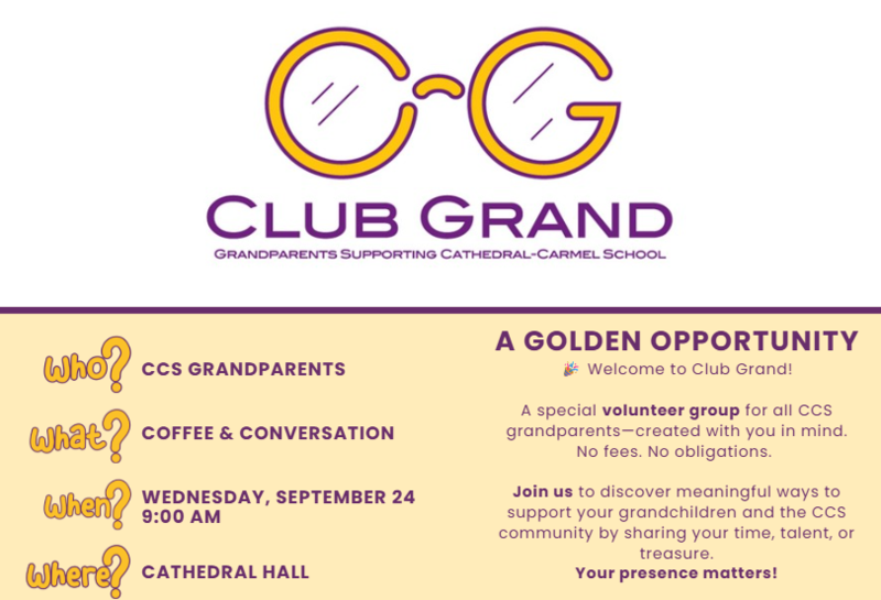 CCS Grandparents - CLUB GRAND Coffee & Conversation (RSVP to shyde@cathedralcarmel.net) Featured Photo