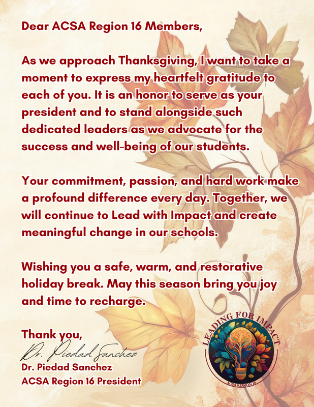 ACSA Region 16 President Thanksgiving Message