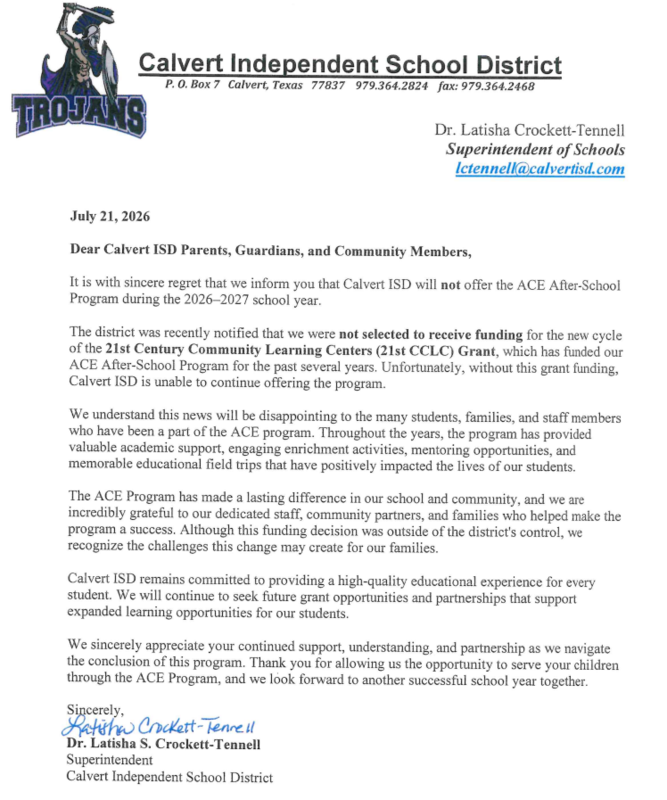Important Update Regarding the ACE Afterschool Program 2026-2027 Featured Photo