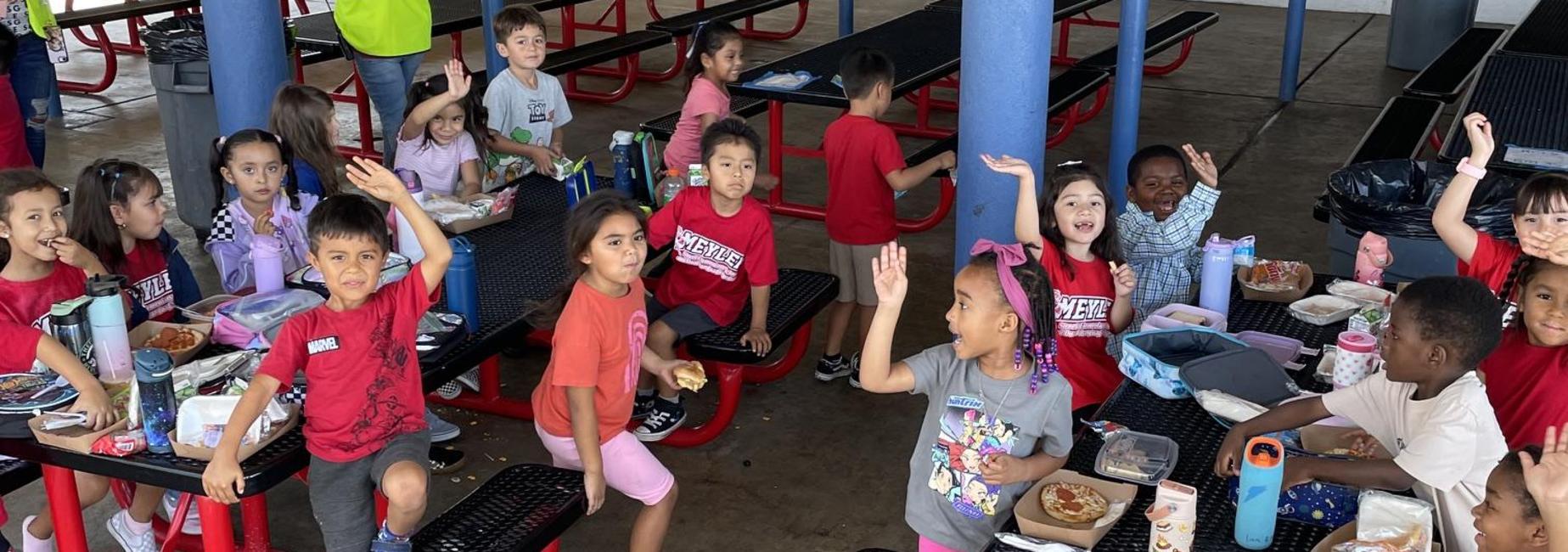 Kinder kids having a fun time at lunch!