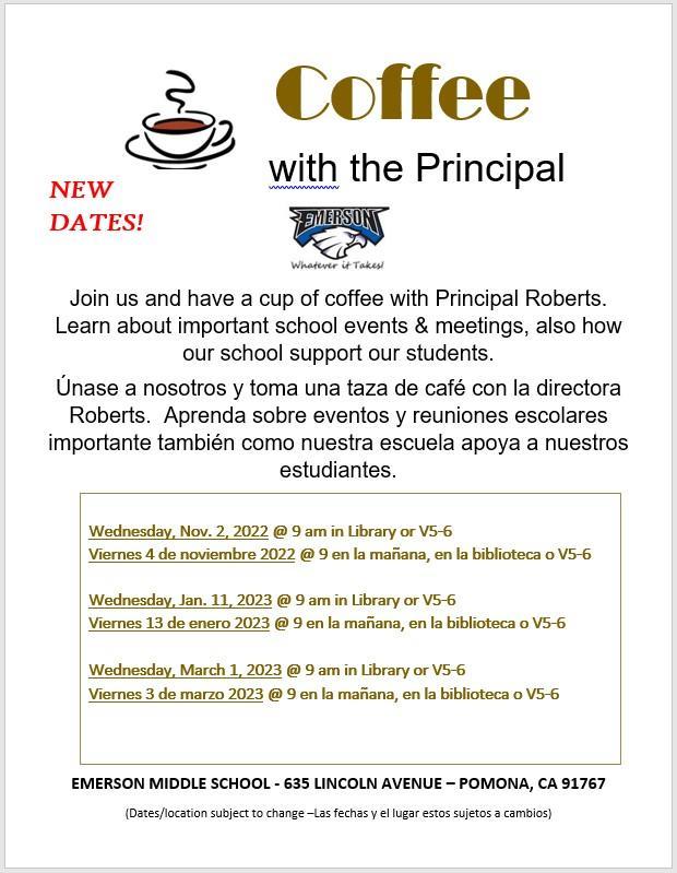 Coffee with the Principal - Cafe con la directora UPDATED