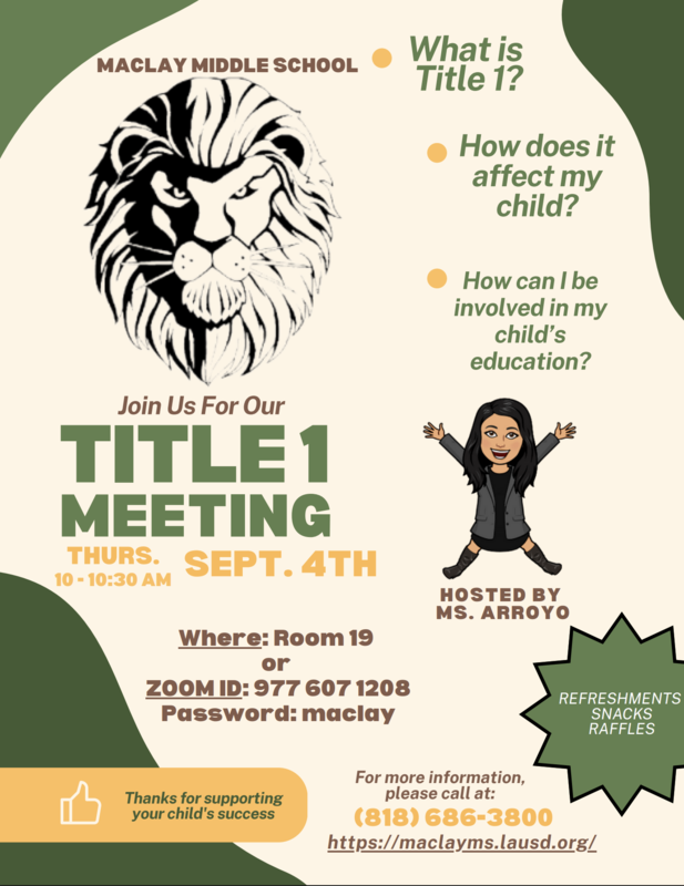 Maclay Parent Title 1 Meeting Flier