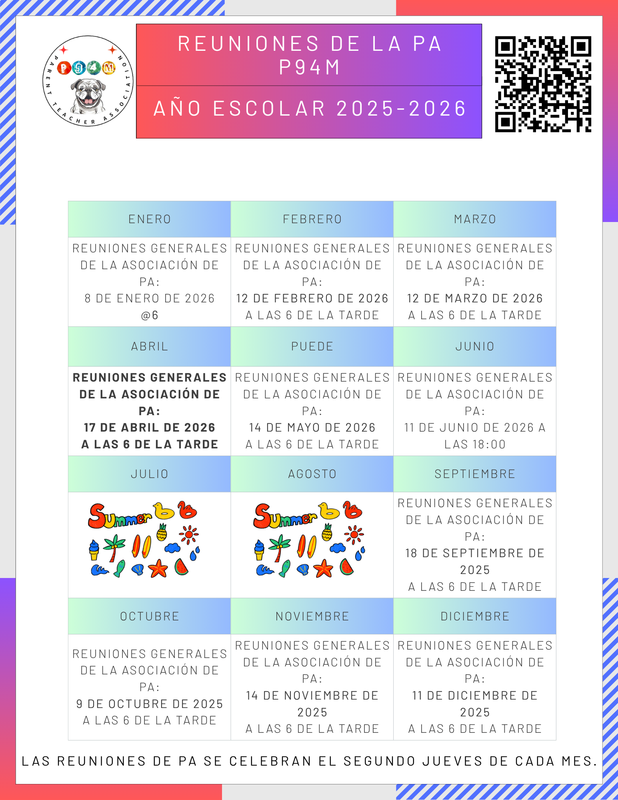 Flyer for P94M's Parent Teacher Association April Meeting (Spanish)