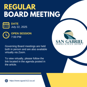 Board meeting notice in blue and yellow with the same written details as the article