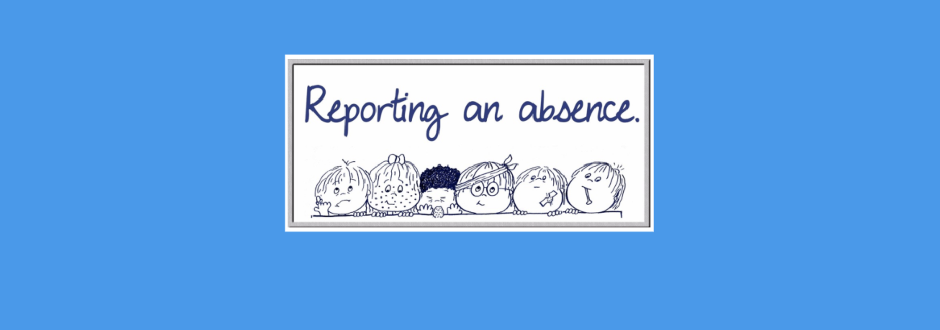 Cartoon characters with different hairstyles and expressions under the text 'Reporting an absence.'