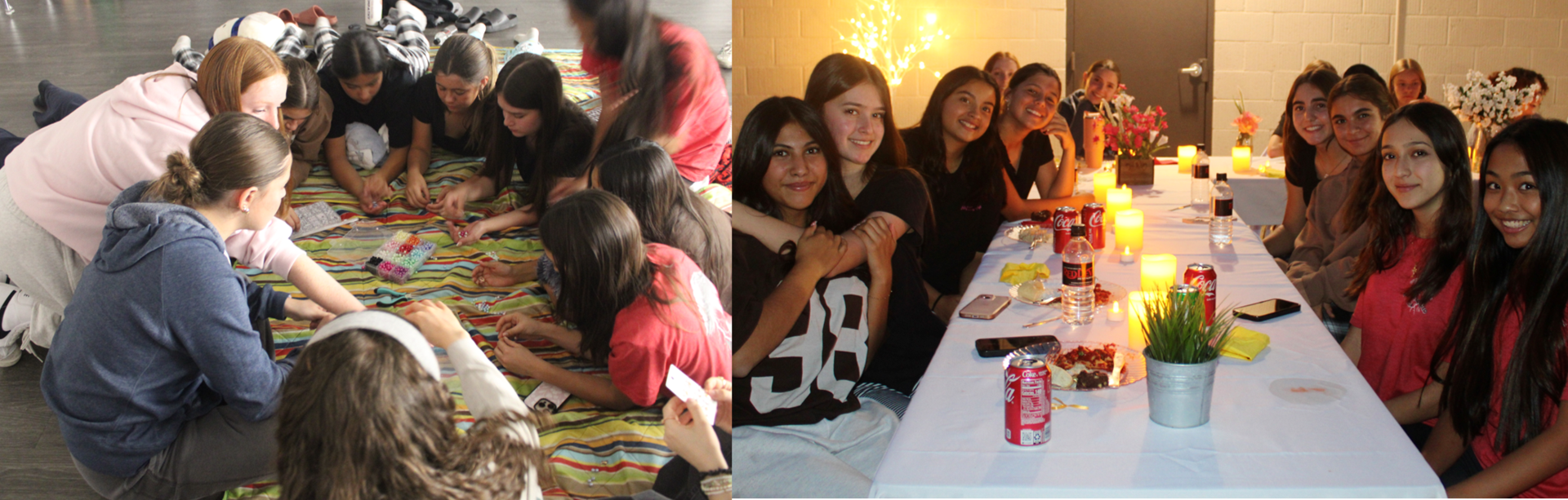 2 pictures of students at the retreat