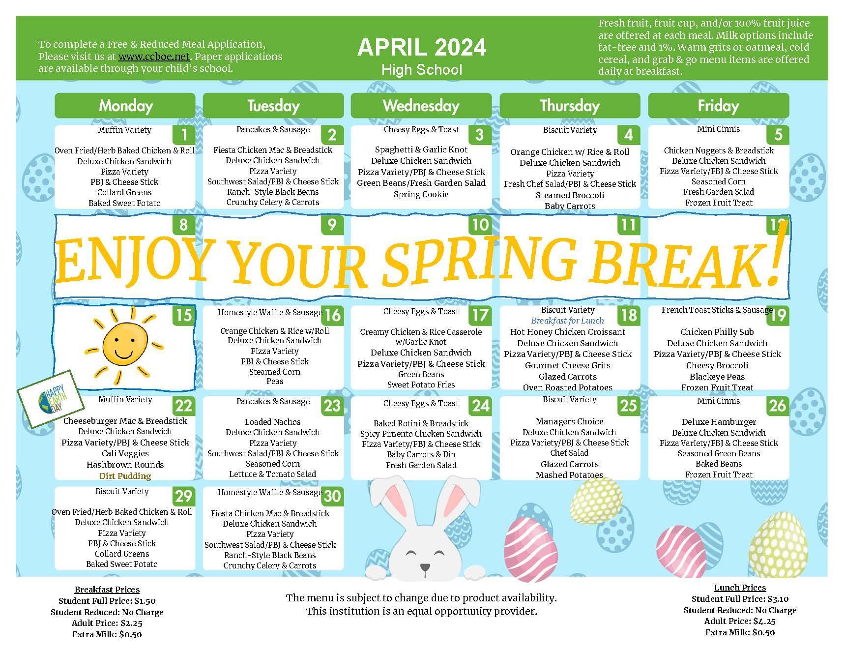 Menus – School Nutrition – Columbia County Schools