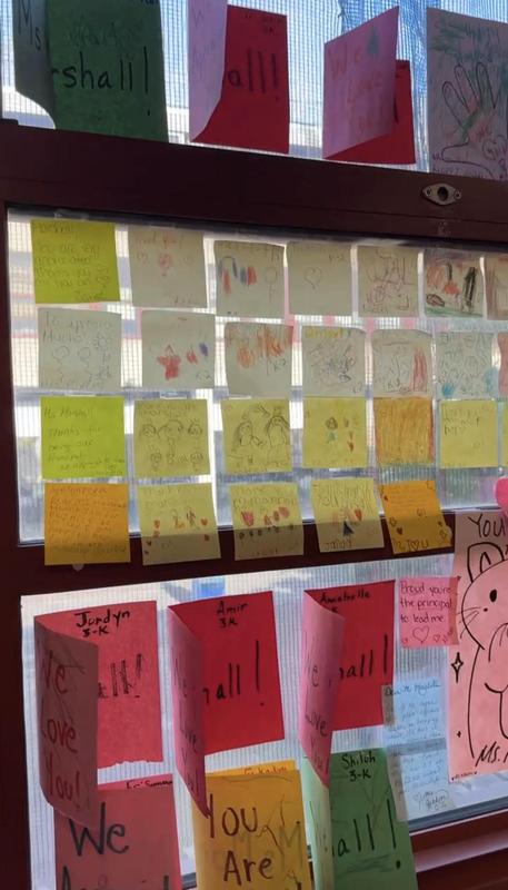 Windows covered in post-its