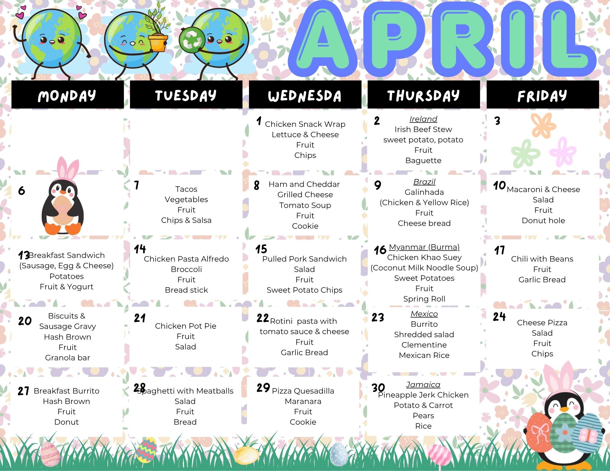 April Lunch Menu